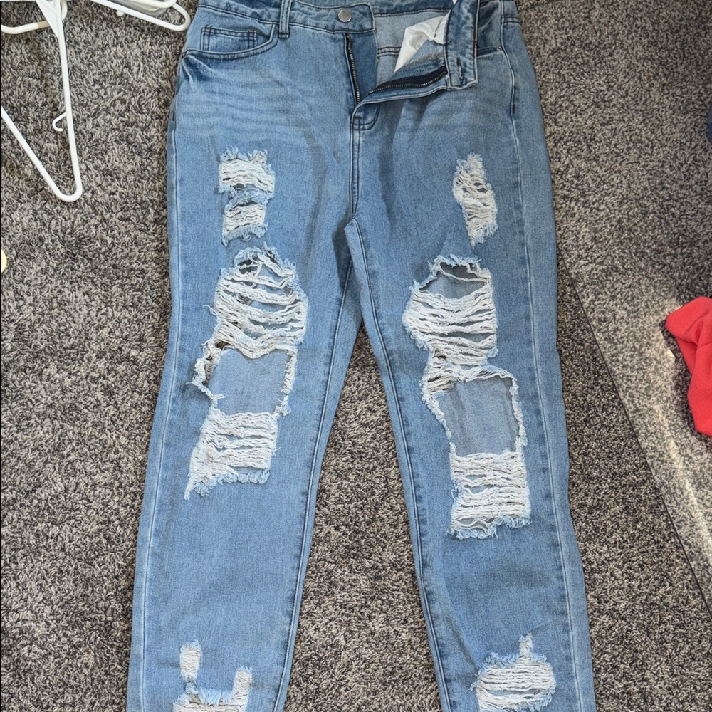 SHEIN Distressed Blue Skinny Jeans